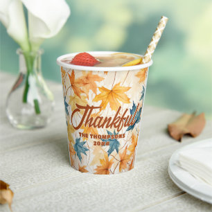 Maple Leaves Thankful Thanksgiving Brunch Dinner Paper Cups