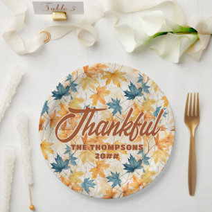 Maple Leaves Thankful Thanksgiving Brunch Dinner Paper Plate