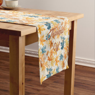 Maple Leaves Thankful Thanksgiving Brunch Dinner Short Table Runner