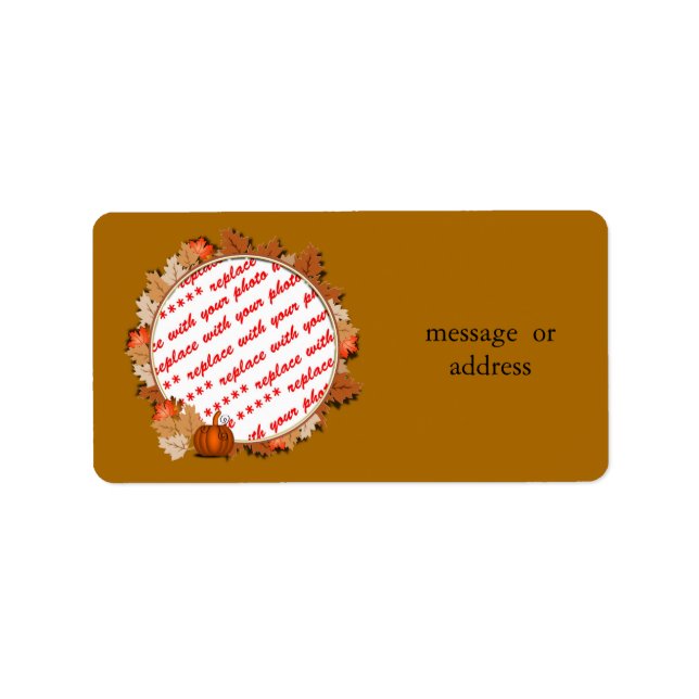 Maple Leaves with Pumpkin Frame on Autumn Brown Label (Front)