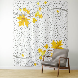 Maple leaves yellow and grey polka dots tapestry
