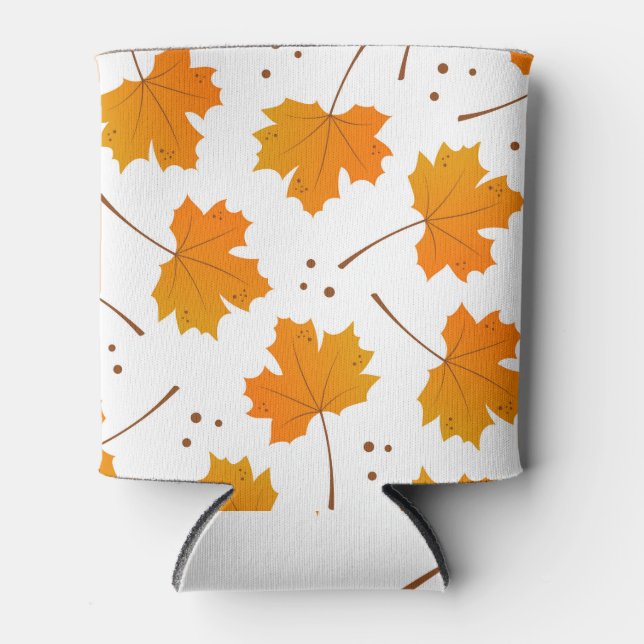 Maple Mirth: Cartoon Autumn Leaves Can Cooler (Front)