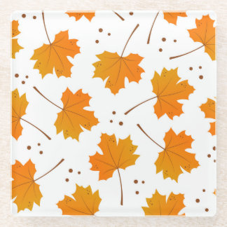 Maple Mirth: Cartoon Autumn Leaves Glass Coaster