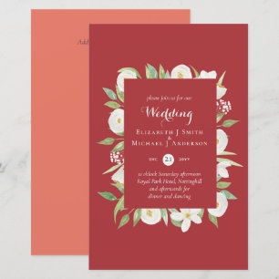 Maple Red Magnolia Budget Wedding Invite A9