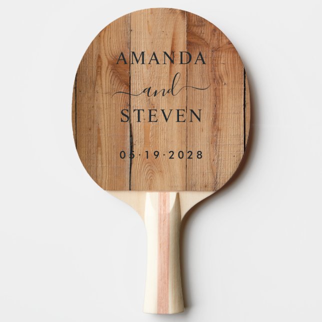 Maple Rough Cut Couple Names with Wedding Date Ping Pong Paddle (Back)
