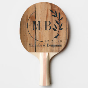 Maple Rough Cut Leaf Wedding Monogram Ping Pong Paddle