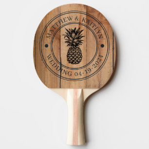 Maple Rough Cut Pineapple Wedding Crest & Names Ping Pong Paddle