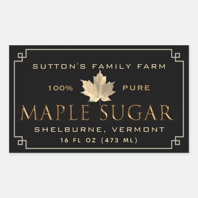 Maple Sugar Black & Gold Bordure Étiquette rectang (Devant)