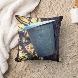 Maple Sugar Sap Bucket On Tree   Throw Pillow