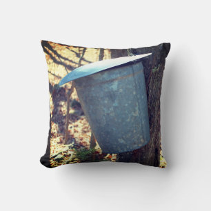 Maple Sugar Sap Bucket On Tree   Throw Pillow