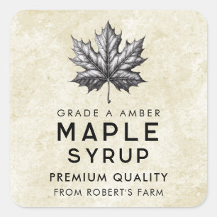 Maple syrup canning label with leaf