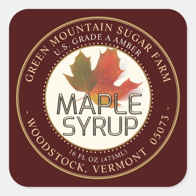 Maple Syrup Colourful Maple Leaf Dotted Border Square Sticker (Front)