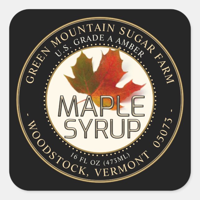 Maple Syrup Colourful Maple Leaf Dotted Border Square Sticker (Front)