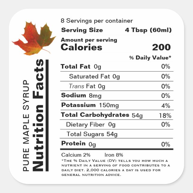 Maple Syrup Editable Nutrition Facts Label (Front)