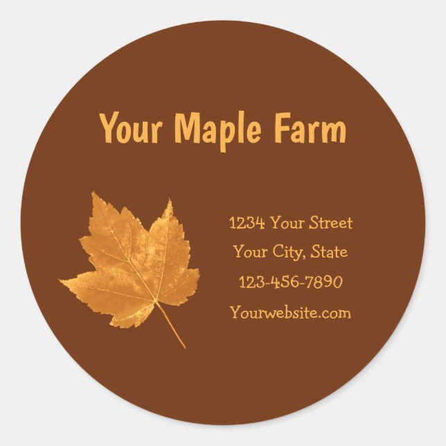 Maple Syrup Farm Amber Yellow Brown Country Rustic Classic Round Sticker (Front)