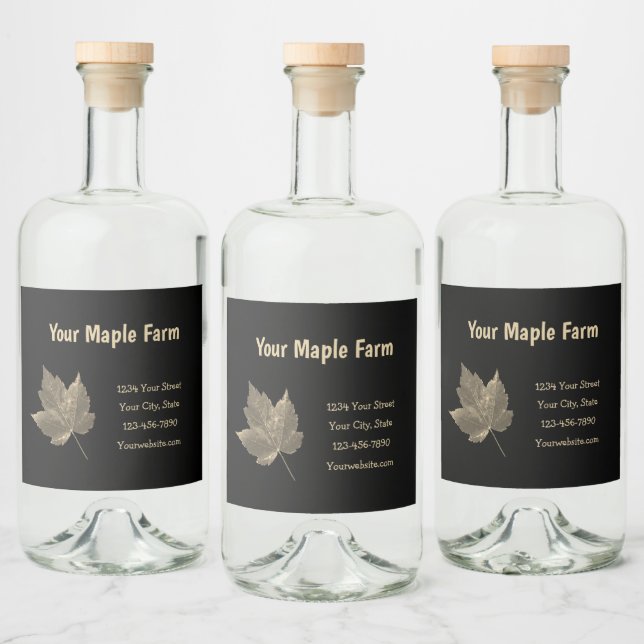 Maple Syrup Farm Beige Black Country Rustic Liquor Bottle Label (Bottles)