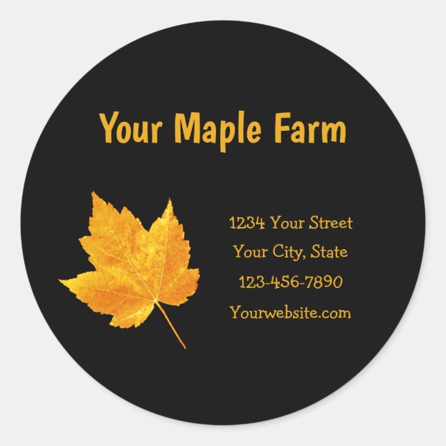 Maple Syrup Farm Gold Yellow Black Country Rustic Classic Round Sticker (Front)