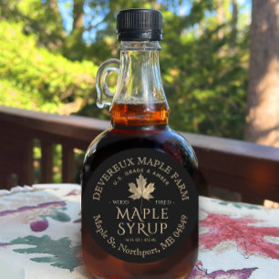Maple Syrup Gold and Black Maple Leaf Custom Label