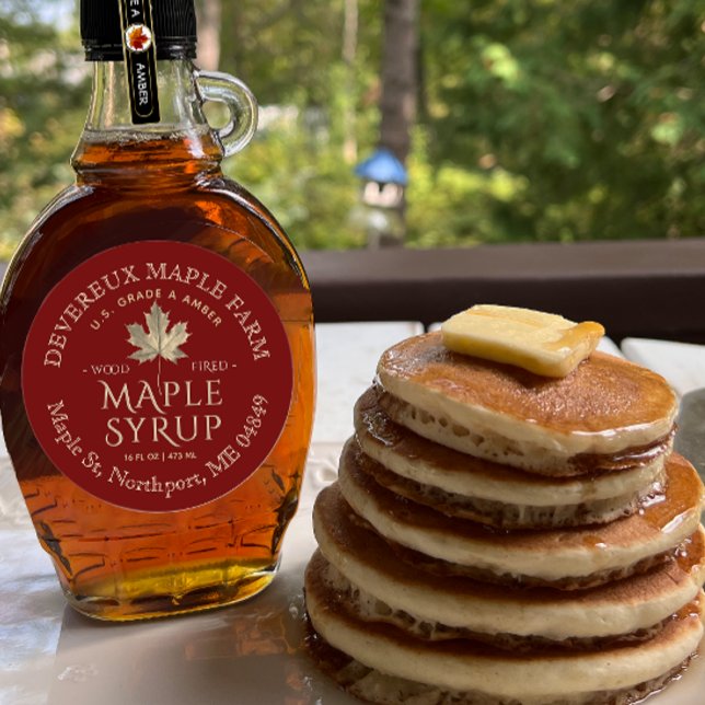 Maple Syrup Gold Maple Leaf on Red Custom Label (Creator Uploaded)