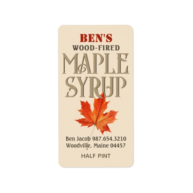 Maple Syrup Jug Label Ivory with Orange Leaf (Front)