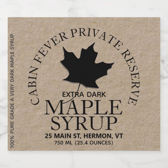 Maple Syrup Kraft Jar Label with Black Leaf (Single Label)