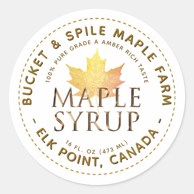 Maple Syrup Label Autumn Maple Leaf Gold Text (Front)