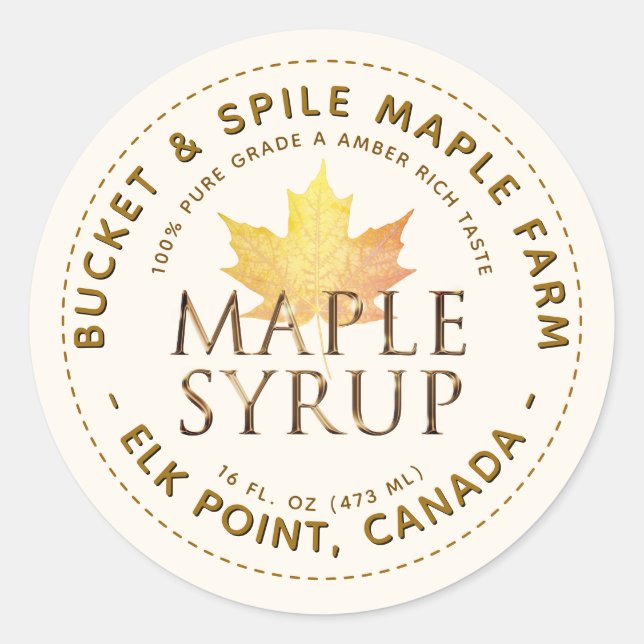 Maple Syrup Label Autumn Maple Leaf Gold Text (Front)