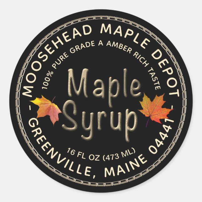 Maple Syrup Label Autumn Maple Leaves with Border (Front)