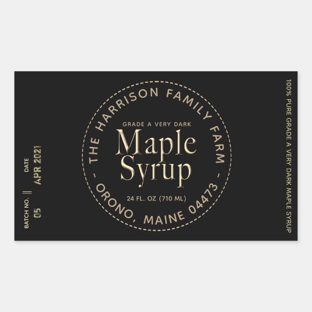 Maple Syrup Label Black and Gold (Batch and Date) (Front)