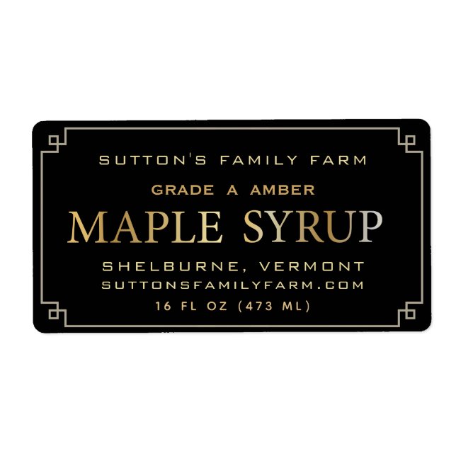 Maple Syrup Label Black and Gold Border (Front)