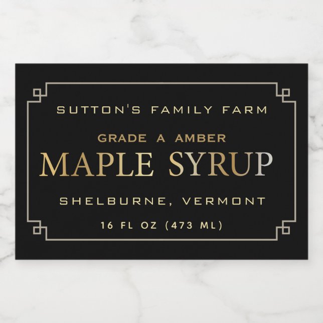 Maple Syrup Label Black and Gold Border (Single Label)