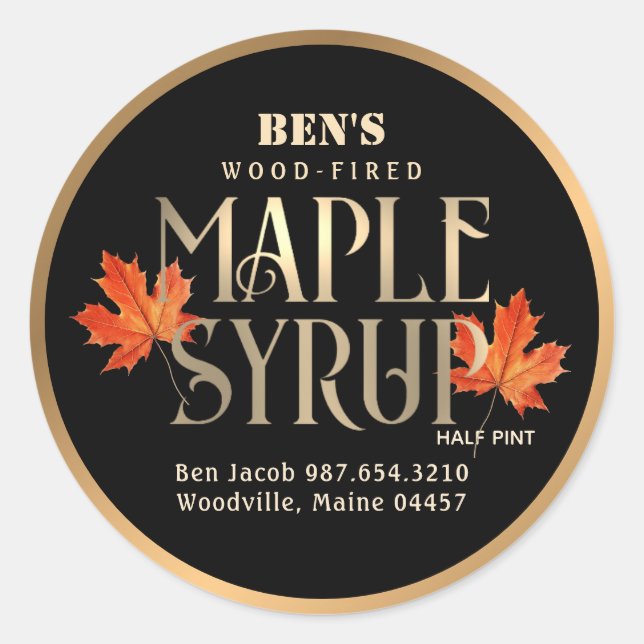 Maple Syrup Label Black and Gold with Orange Leaf (Front)
