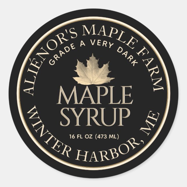 Maple Syrup Label Black with Gold Leaf (Front)
