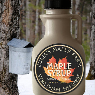 Maple Syrup Label (Black) with Orange Maple Leaf
