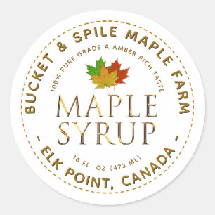 Maple Syrup Label Colourful Maple Leaves Gold Text