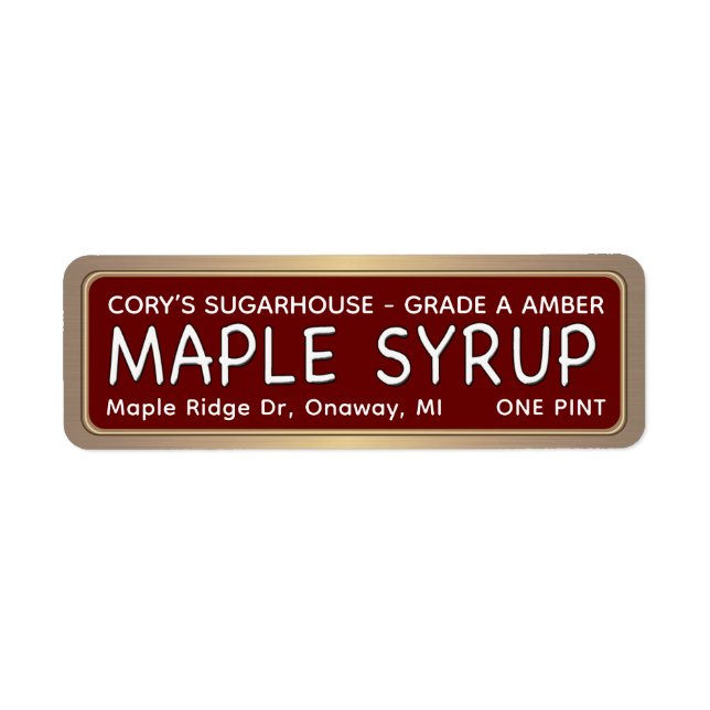 MAPLE SYRUP LABEL Metallic Gold Border  (Front)