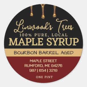 Maple Syrup Label with Drips on Black and Red
