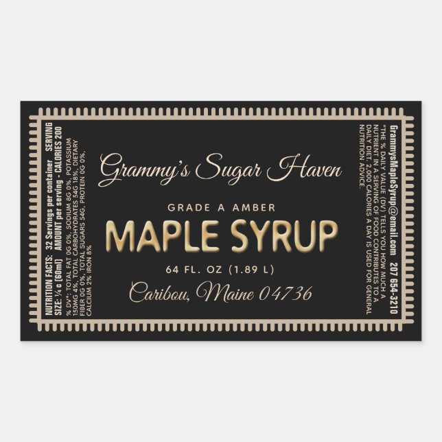 Maple Syrup Label with Nutrition Facts Black (Front)