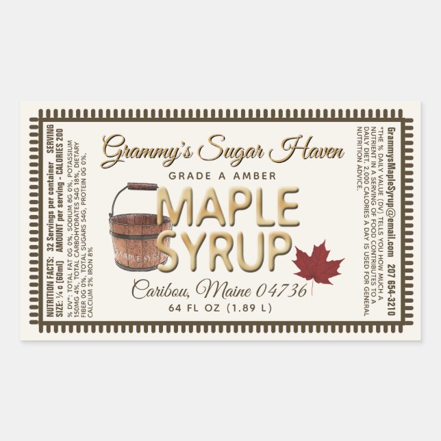 Maple Syrup Label with Nutrition Facts Ivory (Front)