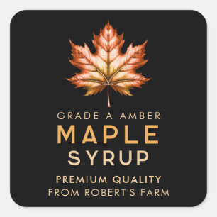 Maple syrup label with red leaf