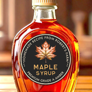 Maple syrup label with red maple leaf