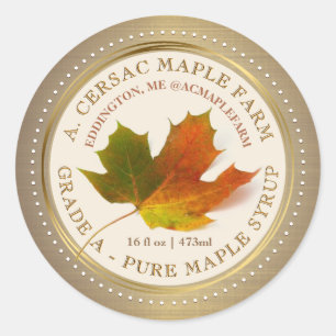 Maple Syrup Maple Leaf Editable Label Gold Border