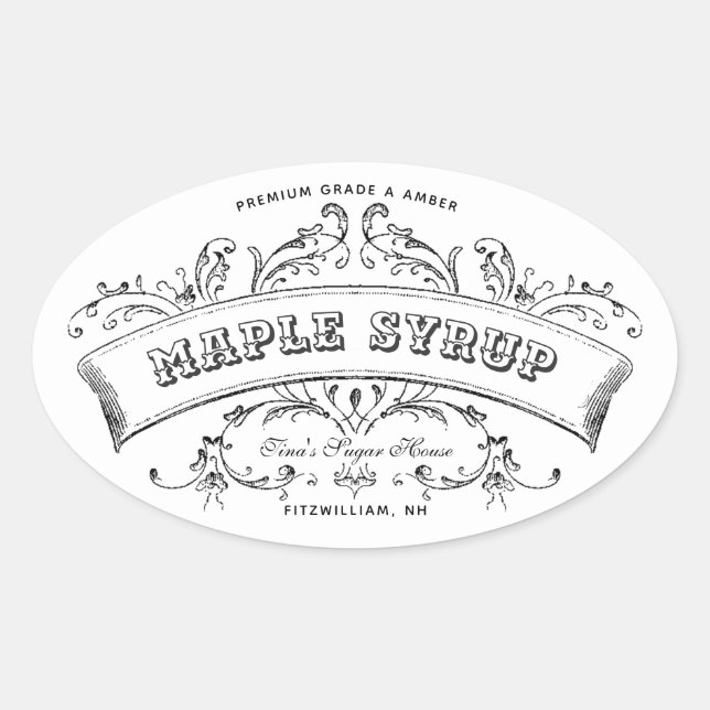 Maple Syrup Old Fashioned Scroll Editable Label (Front)