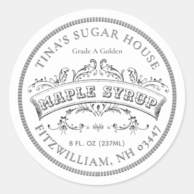 Maple Syrup Old Fashioned Scroll White Label (Front)