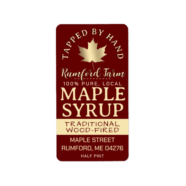 Maple Syrup on Address or Shipping Label Red Leaf (Front)