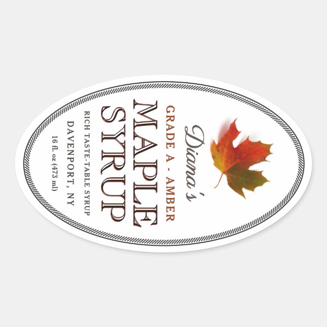 Maple Syrup Oval Border Colourful Maple Leaf Label (Front)