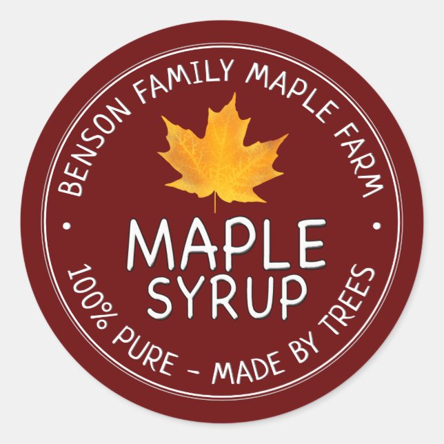 Maple Syrup Product Label 100% PURE -MADE BY TREES (Front)