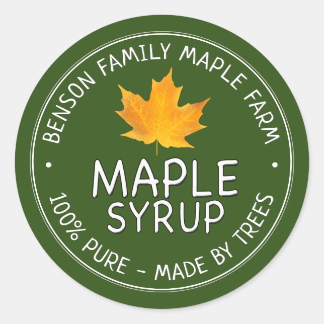 Maple Syrup Product Label 100% PURE MADE BY TREES (Front)