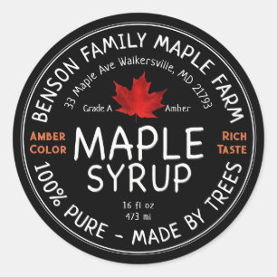 Maple Syrup Red Leaf - 100% PURE MADE BY TREES Classic Round Sticker