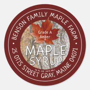 Maple Syrup Red Leaf Tree Bark Editable Label